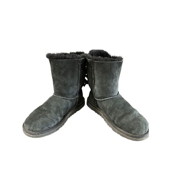 UGG Bailey Bow II Sheepskin Black Suede Winter Boots Women’s Size 6 Girls 5 - Picture 5 of 11